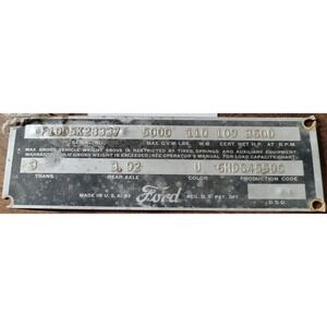 1955 Ford Truck Data Tag Plate Chassis ID Stamp Plate F1005K28337